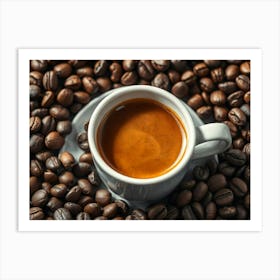 Coffee Cup On Coffee Beans Art Print