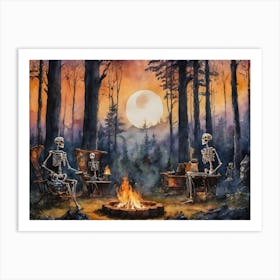 This Meeting is Dead ~ Spooky Skulls Skeletons Halloween Gothic Watercolour  Art Print