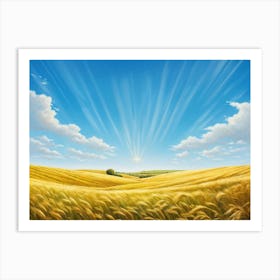 Golden Wheat Field Swaying In The Gentle Breeze Sun Casting Dynamic Shadows Through The Ripples In (2) Affiche