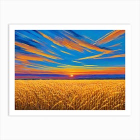 Sunset Over Wheat Field Art Print