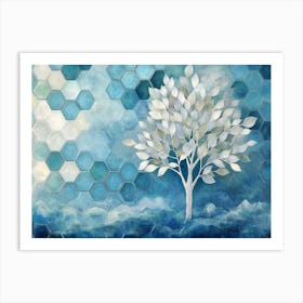 A 3d Artwork Of A Tree With Silver And Light Green Leaves Art Print