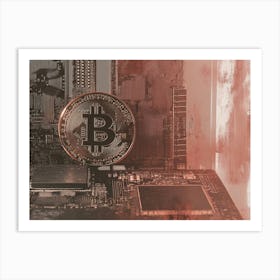 Bitcoin On A Computer Chip Art Print