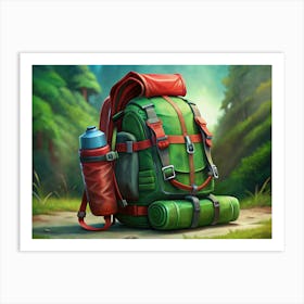 Backpack In The Woods Art Print