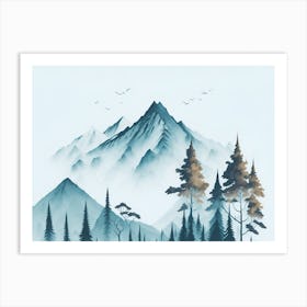 Mountain And Forest In Minimalist Watercolor Horizontal Composition 412 Art Print