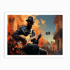 Man In Hat Playing Guitar Art Print