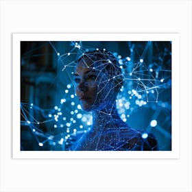 Cybernetic Abstract Network Portrait Envisioning A Futuristic Web Of Connections Where Luminous Dot (1) 2 Art Print