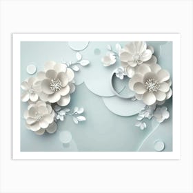 3d Rendering Abstract with Flowers Ornament and White Circles 1 Art Print