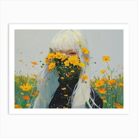 Girl With Yellow Flowers Art Print