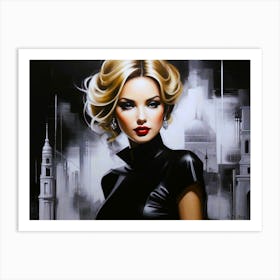 Blonde Beauty In Leather - Dark Contrast Painting Art Print
