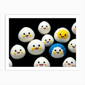 Smiling Rice Balls With A Sun And A Cloud Design Art Print