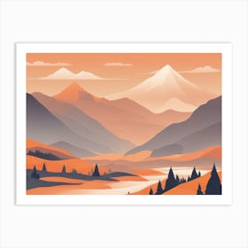 Misty mountains horizontal background in orange tone 100 Art Print