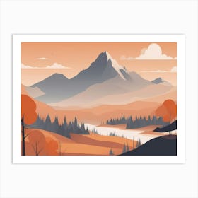 Misty mountains horizontal background in orange tone 83 Art Print
