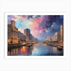 Cityscape At Dusk Art Print