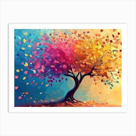 Elegant Colorful Tree With Colorful Leaves Background Art Print