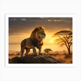 Lion At Sunset Paintings Art Print Art Print