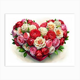 Heart Shaped Bouquet Of Roses Art Print