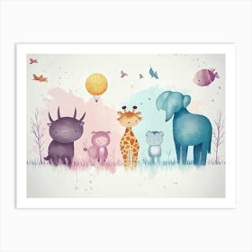 Art With Animals And Pastel Colors 2 Art Print