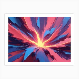 Abstract Image Of Colorful Paint Splatters, Resembling A Starburst Or A Cosmic Explosion, In Shades Of Pink, Blue, And Yellow Against A Dark Background Art Print