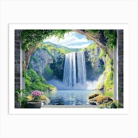 3d Art with a View of the Waterfall Art Print