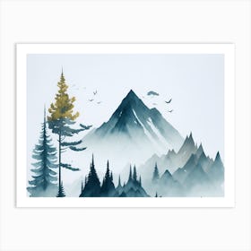 Mountain And Forest In Minimalist Watercolor Horizontal Composition 115 Art Print