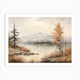 A Painting Of A Lake In Autumn 65 Art Print