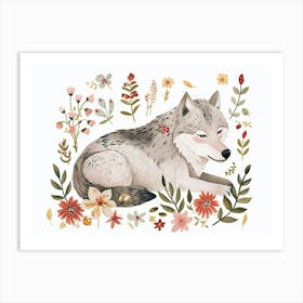 Little Floral Arctic Wolf 2 Art Print