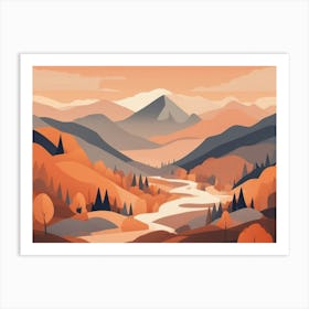 Misty mountains horizontal background in orange tone 71 Art Print