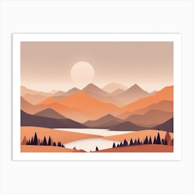 Misty mountains horizontal background in orange tone 132 Art Print