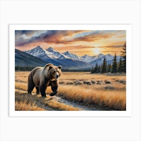 Grizzly Bear Echoes Across the Grasslands Art Print