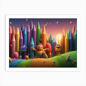 Illustration of a fence made from colored pencils Art Print