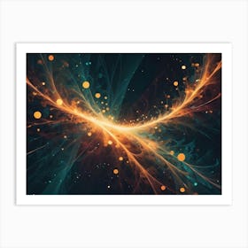 Abstract Background With Flowing Streaks Of Orange And Teal Light, Dotted With Particles, Resembling A Cosmic Event Art Print