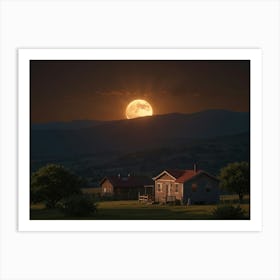 Full Moon Over A Farm Art Print