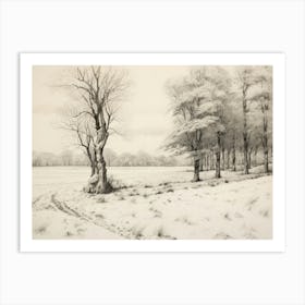 Rustic Farm Forest Sketch Art Print