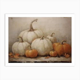 White And Orange Pumpkins, Oil Painting 1 Art Print