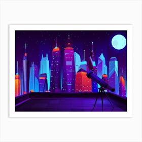 Synthwave Neon City: terrace, moon [synthwave/vaporwave/cyberpunk] — aesthetic poster, retrowave poster, neon poster Art Print