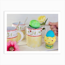 Easter Eggs In Mugs 1 Art Print