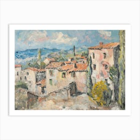 Majestic Peaks Town Painting Inspired By Paul Cezanne Art Print