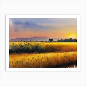 Watercolor Of A Wheat Field Art Print