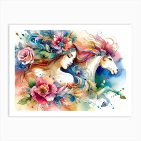 Woman And A Horse Art Print