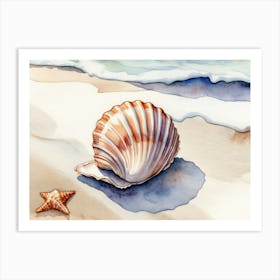 Seashell on the beach, watercolor painting 16 Art Print