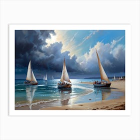 Sailboats On The Beach 1 Art Print