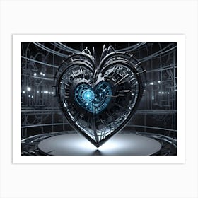 A Mechanical Heart With Visible Gears And Intricate Detail Is Suspended In A Dark, Futuristic Space Art Print