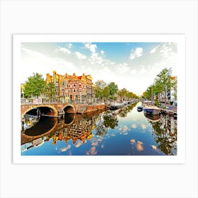 Traditional Dutch Houses Reflecting In The Canal In Jordaan Neighbourhood, Amsterdam Art Print