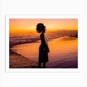 African Woman Radiant Smile Embracing The Warmth Of A Summer Sunset Silhouette Outlined Against T (3) Art Print