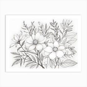 Black And White Drawing Of Flowers 2 Art Print