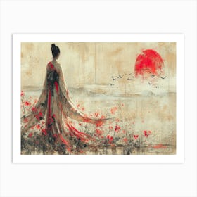 Geisha Grace: Elegance in Burgundy and Grey. Geisha 6 Art Print