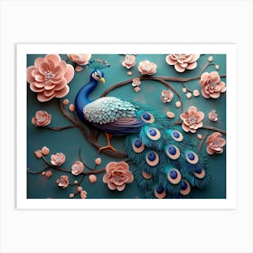 Peacock On Branch 2 Art Print