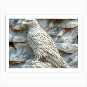 A Detailed Eagle Perched 3d Carved In Marble Stone Art Print