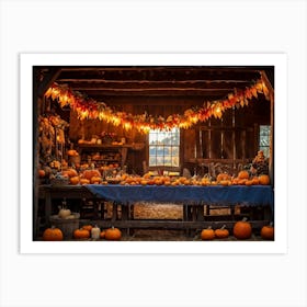 A Traditional Rural Barn Decked Out For An October Thanksgiving Festival Nostalgic Wooden Beams Glo (5) Art Print