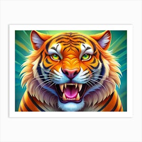 Tiger Face With Open Mouth Art Print